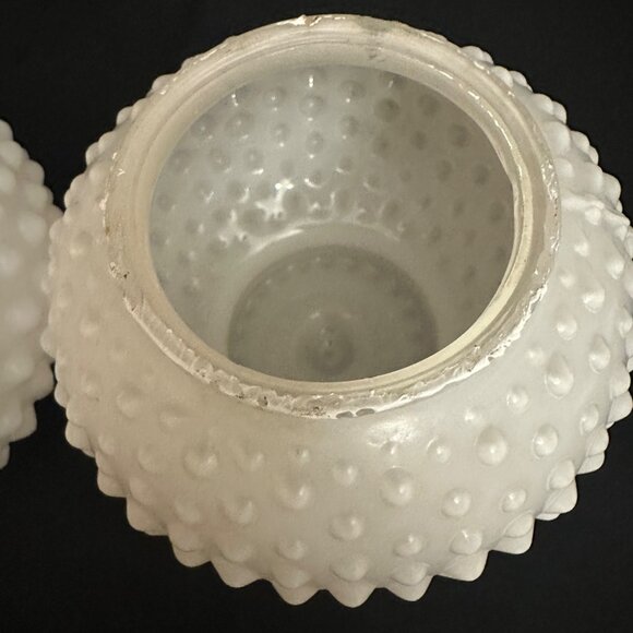 Vintage MCM White Hobnail Milk Glass Globe Lamp Shades Light Covers Pair 3.25" - Picture 11 of 11